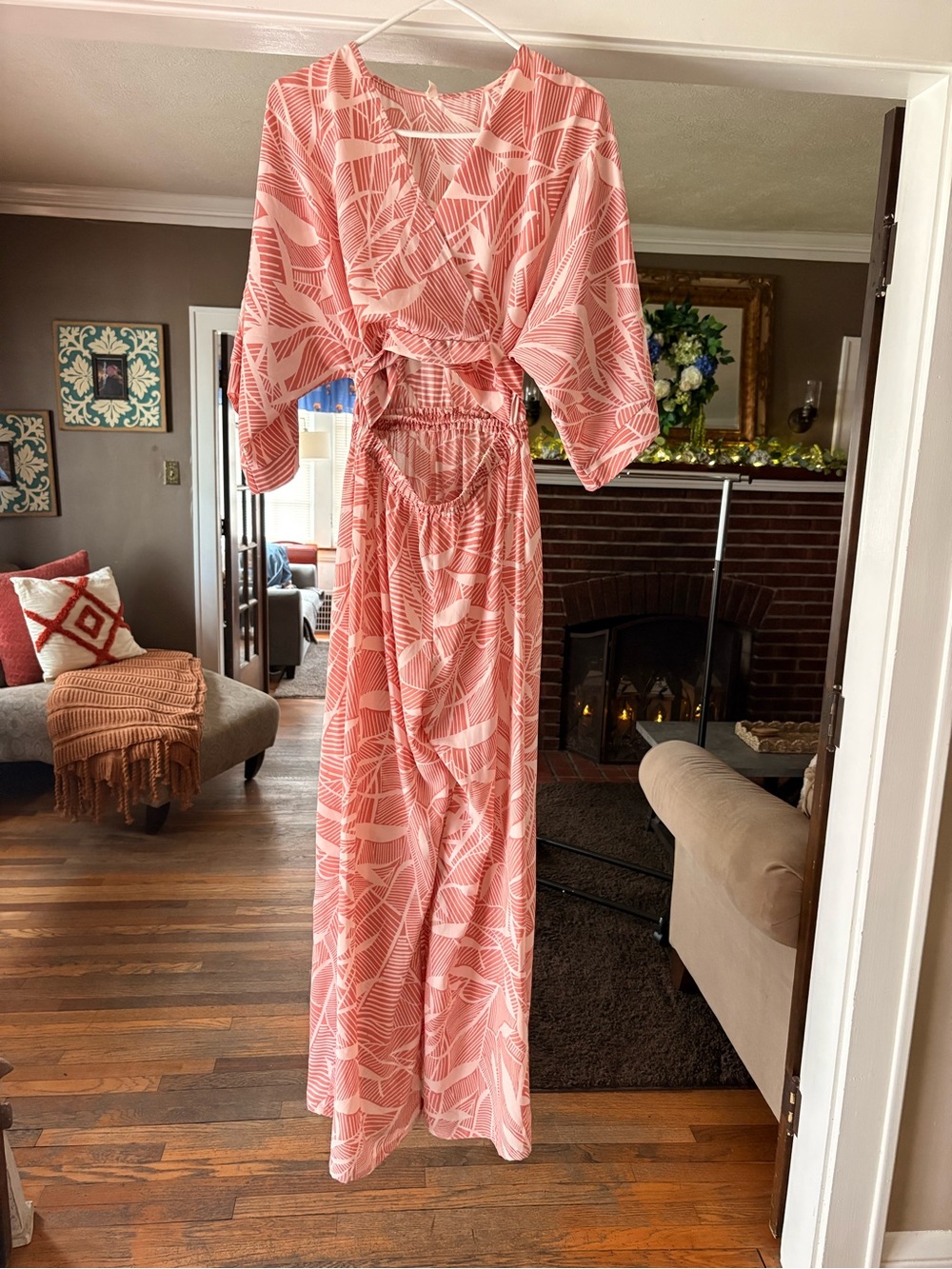 Pink Tropical Print Maxi jumpsuit